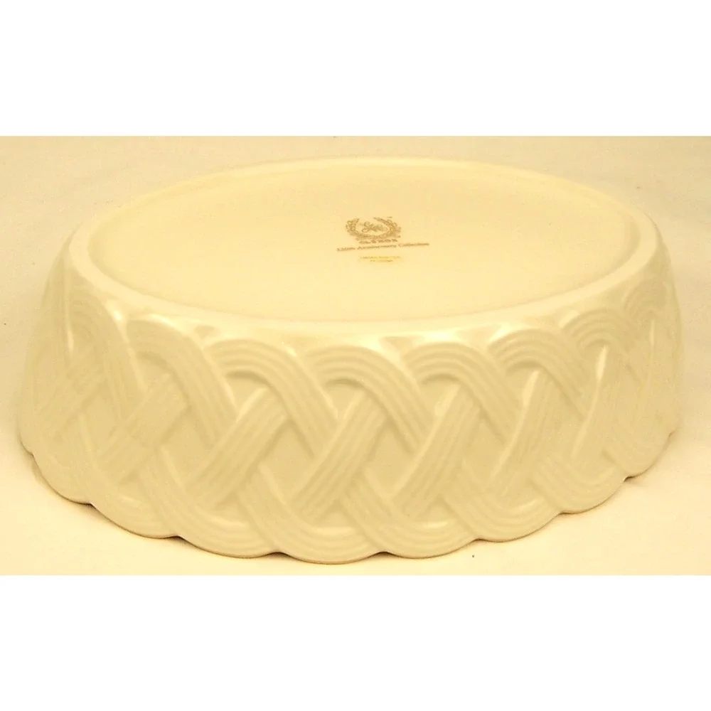 Lenox 120th Anniversary Lattice Bowl 8 Inch Oval Scalloped Ivory Gold